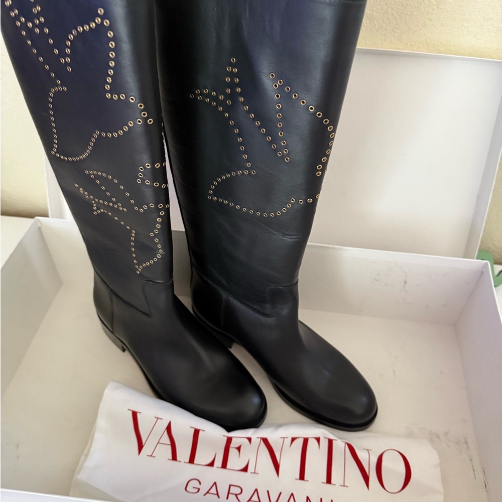 Valentino Garavani Black Boots with Gold Accents